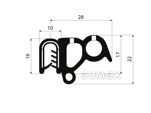 Profil U-PIRELI s kovovou výztuží s bočním těsněním A2106/4, 78°ShA, U-PVC, bříško-EPDM, -25°C/+70°C, černý